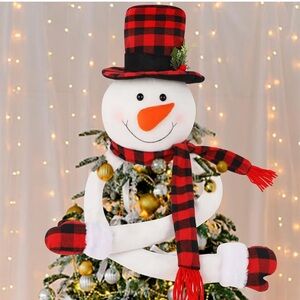 Festive Snowman Buffalo Plaid Tree Topper